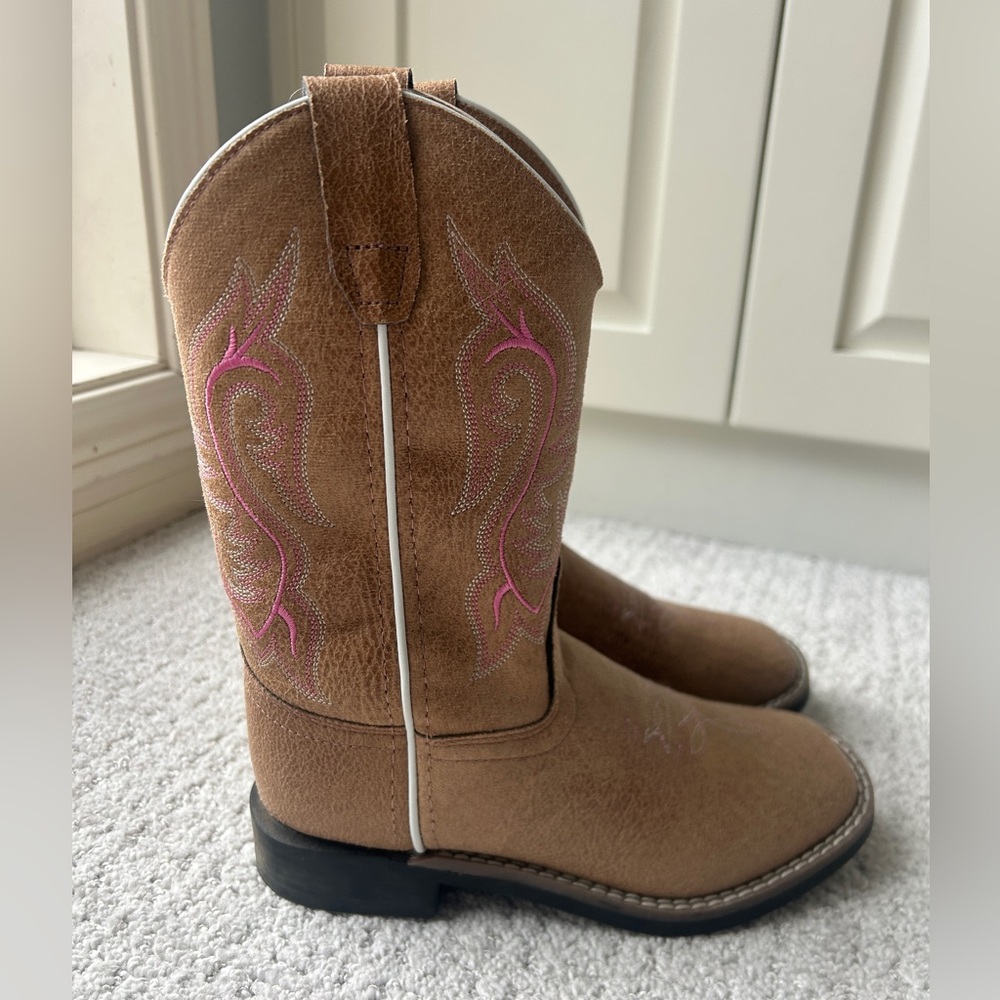 Brown and Pink Kids Cowboy Boots
